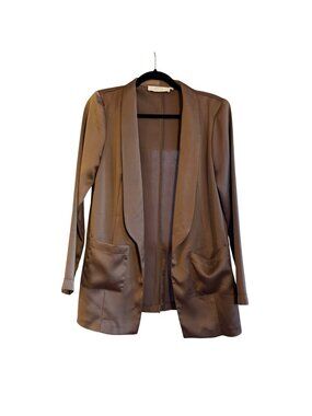 ASTR The Label Womens Brown Satin Open-Front Blazer Jacket Small 100% Polyester